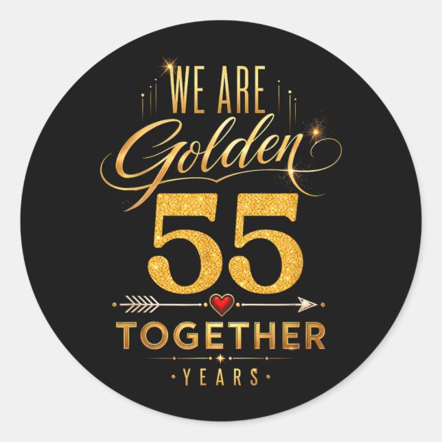 Sticker Rond 55e anniversaire de mariage marié or ensemble (Devant)