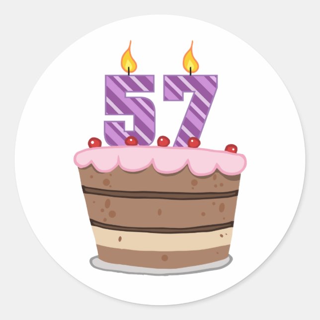 Sticker Rond 57 ans sur le gâteau d'anniversaire (Devant)