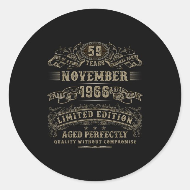 Sticker Rond 59 Year Old 59th Bday November 1966 Limited Editio (Devant)