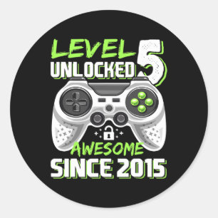 Sticker Rond 5 Déverrouillé Awesome depuis 2015 Jeu vidéo 5e Na