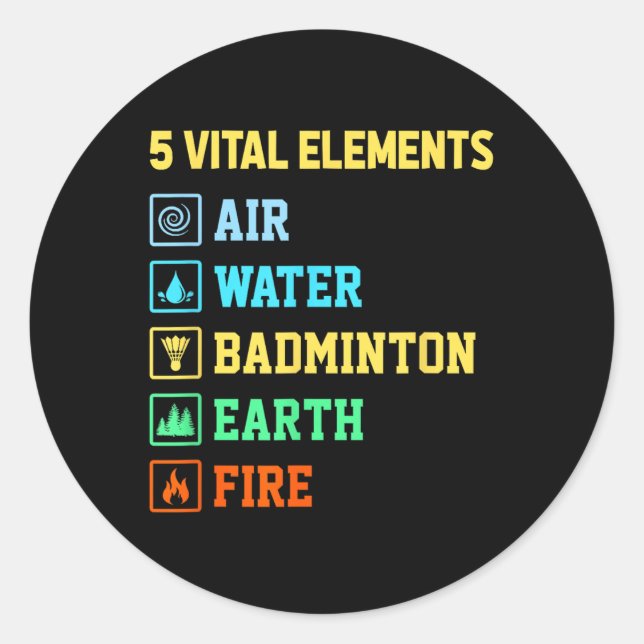 Sticker Rond 5 éléments vitaux Air Eau Badminton Terre Feu Sh (Devant)