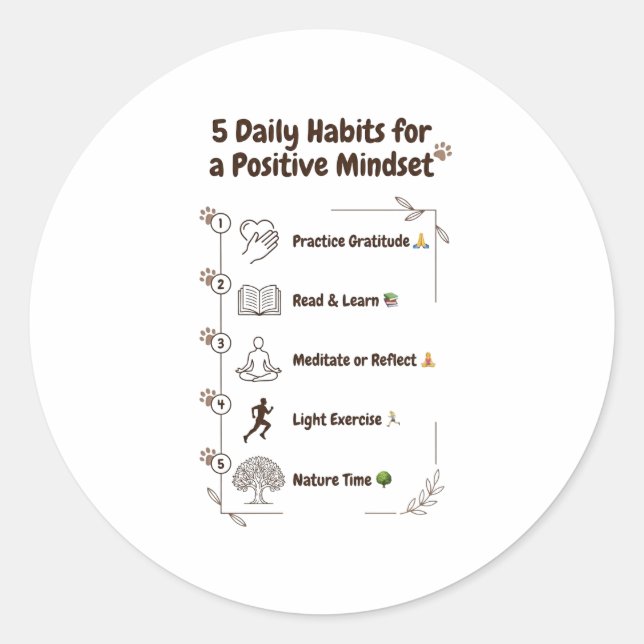 Sticker Rond ​5 Habits for a Brighter Mindset  (Devant)