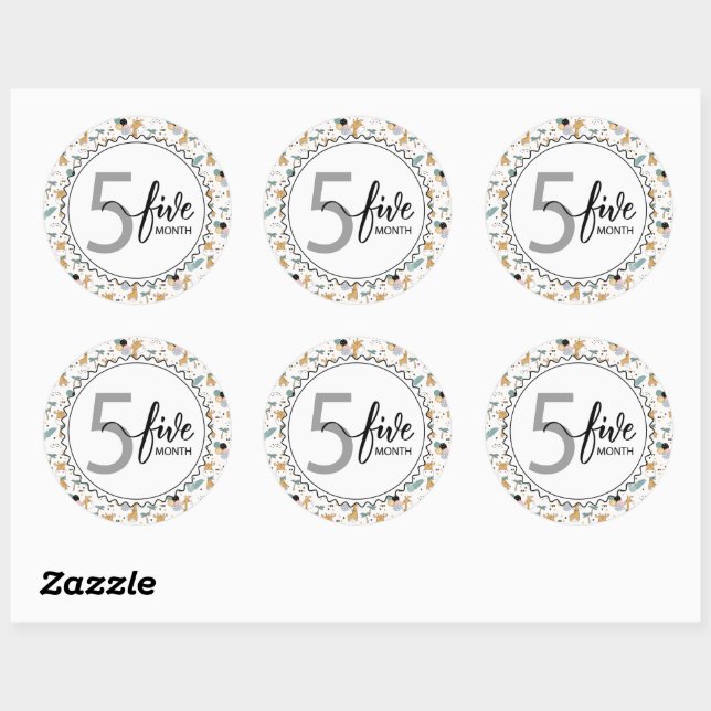 Sticker Rond 5 Mois Jalon bébé Giraffes et ballons (Feuille)