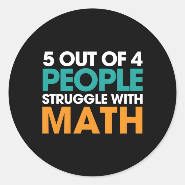 Sticker Rond 5 Personnes Sur 4 Luttent Avec Les Maths (Devant)
