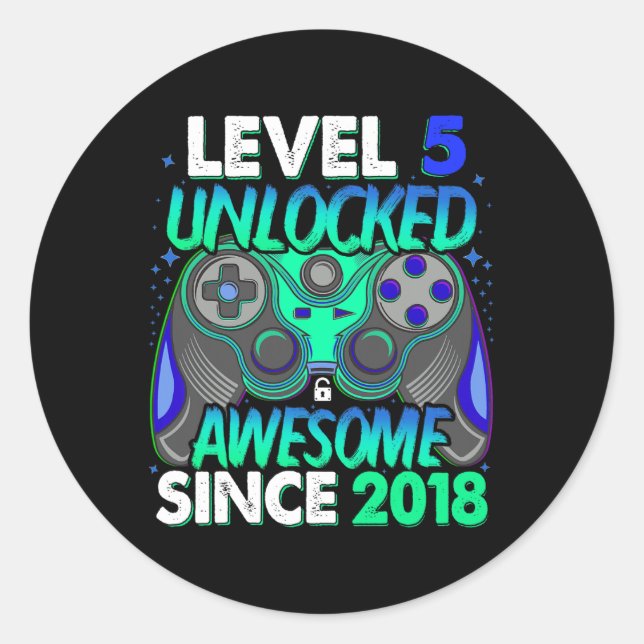 Sticker Rond 5 Vidéo Déverrouillée Jeu 5 Ans Garçon 5e Annivers (Devant)
