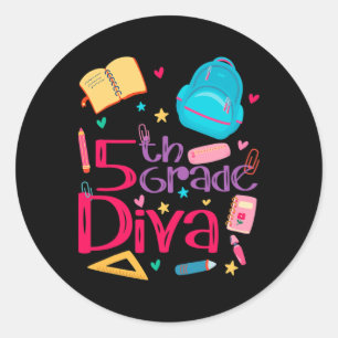 Sticker Rond 5e année Diva Enseignante fille tenue mignonne Pre