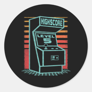Sticker Rond 5e anniversaire 5 ans Retro Gamer Level Up Unloc