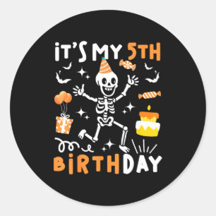 Sticker Rond 5e anniversaire enfants drôle squelette 5ème anniv