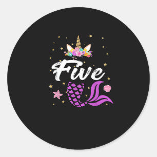 Sticker Rond 5e anniversaire fille Unicorn Chemise Mermaid Queu