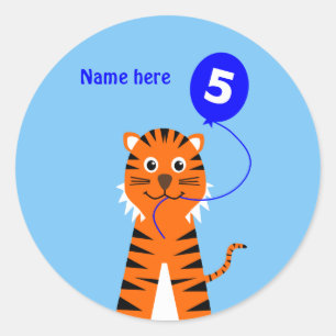 Sticker Rond 5e anniversaire tiger ajouter nom bleu