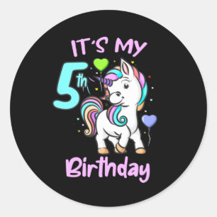 Sticker Rond 5e Anniversaire Unicorn Cadeaux Enfants Pour Fille
