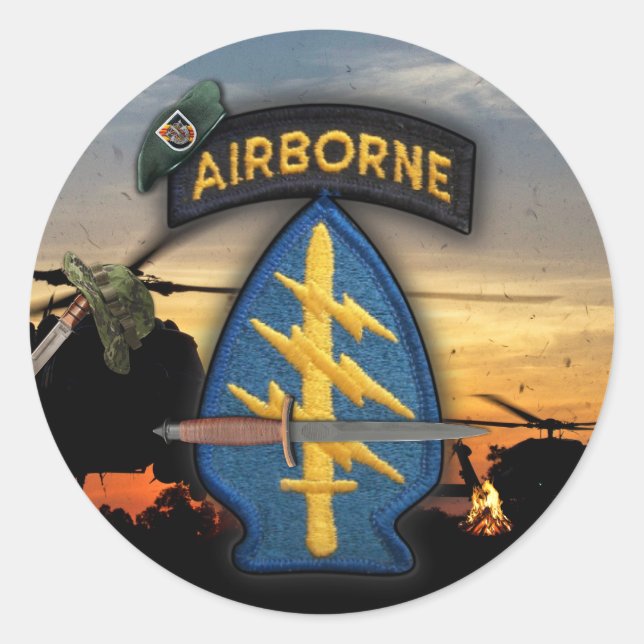 Sticker Rond 5e forces spéciales Green Berets lrrps nam (Devant)