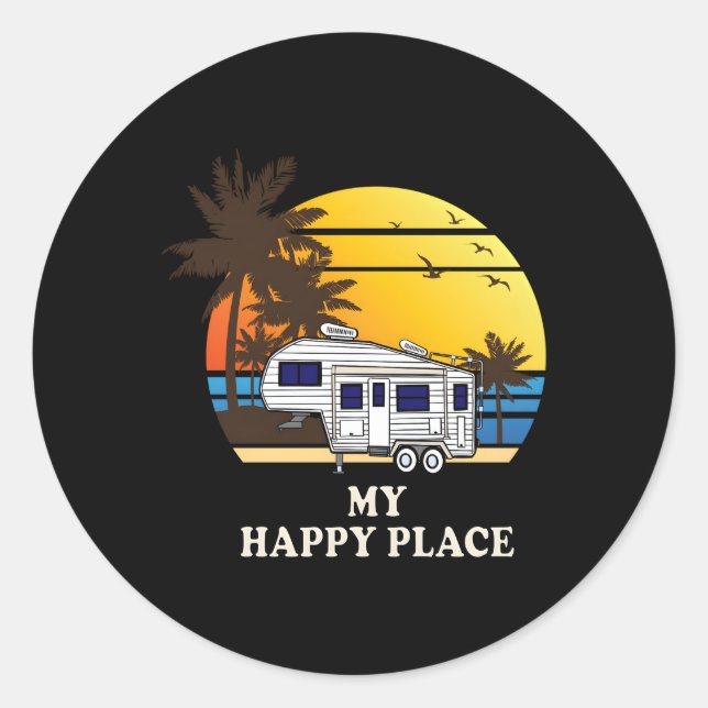 Sticker Rond 5E Roue Mon Happy Place Camper 5R (Devant)