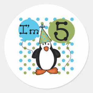 Sticker Rond 5ème Anniversaire de pingouin