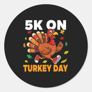 Sticker Rond 5k le jour de Thanksgiving drôle de course Thanksg