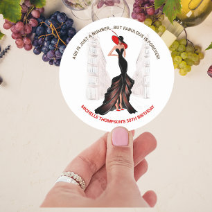 Sticker Rond 5O ET FABULEUSE ÉLÉGANTE CHIC FEMME'S Birthday