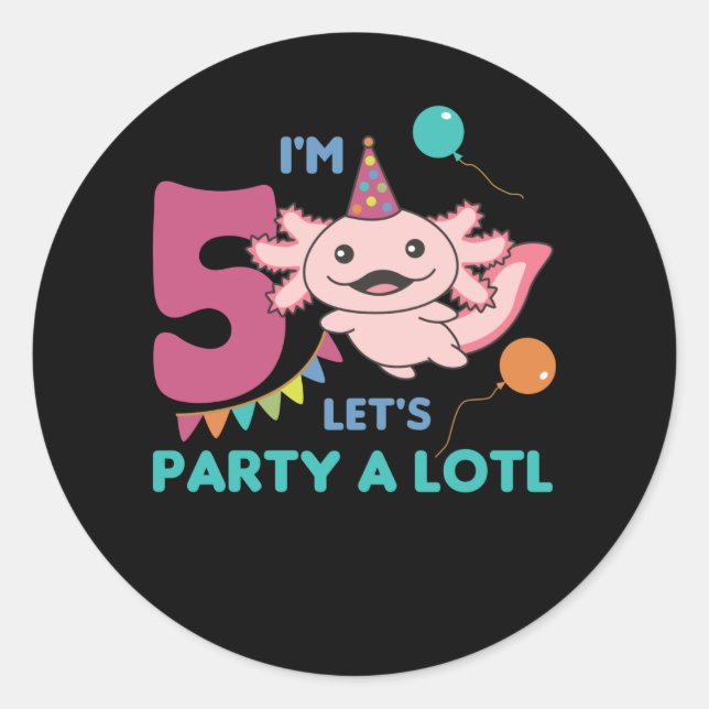 Sticker Rond 5th Birthday Axolotl Five Year Old Sweet Axolotls (Devant)