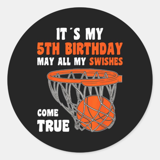 Sticker Rond 5year old Happy 5th Birthday Basketball 5th Birthd (Devant)