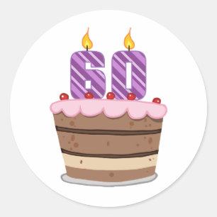 Sticker Rond 60 ans le gâteau d'anniversaire