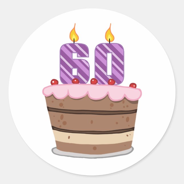 Sticker Rond 60 ans le gâteau d'anniversaire (Devant)