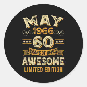 Sticker Rond 60 ans super vintage mai 1966 60e anniversaire