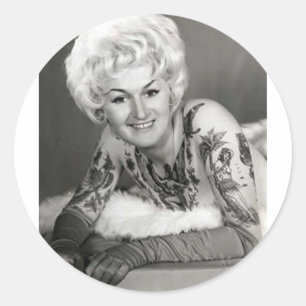 Sticker Rond '60 Dame tatouée