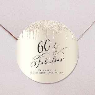 Sticker Rond 60 Fabuleux Anniversaire Parties scintillant d'or 