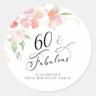 Sticker Rond 60e anniversaire Aquarelle rose