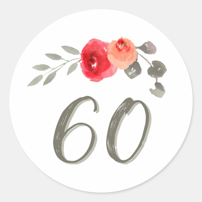 Sticker Rond 60e anniversaire Aquarelle Rose Floral (Devant)
