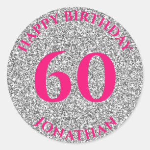 Sticker Rond 60e anniversaire avec nom Parties scintillant d'ar