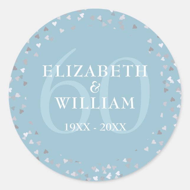 Sticker Rond 60e Anniversaire Coeurs Confetti (Devant)