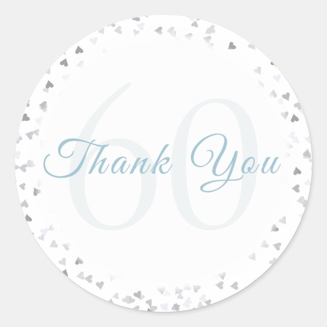 Sticker Rond 60e Anniversaire Coeurs Confetti Merci (Devant)