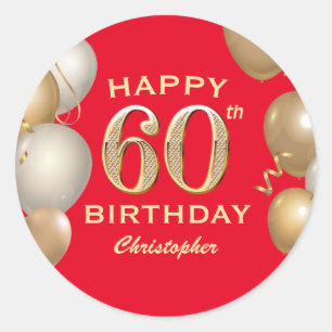 Sticker Rond 60e Anniversaire des Ballons Rouge et Or