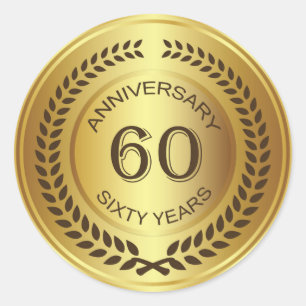 Sticker Rond 60e anniversaire d'or avec chevalet de couronne de