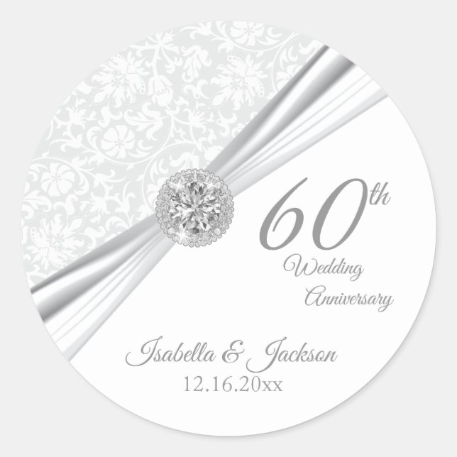 Sticker Rond 60e anniversaire du Mariage blanc diamant (Devant)