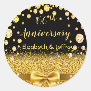Sticker Rond 60e anniversaire du mariage Noms en or noir