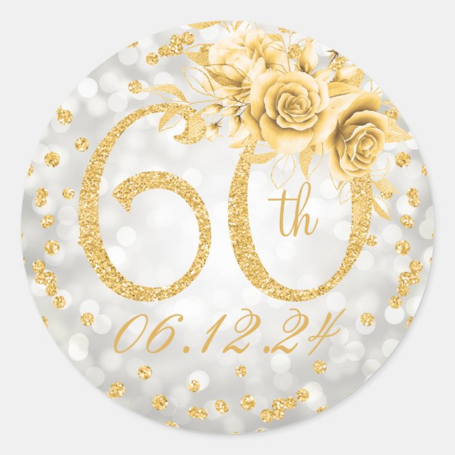Sticker Rond 60e anniversaire Glam Lights Gold Silver (Devant)
