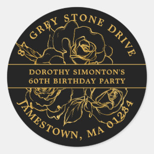 Sticker Rond 60e anniversaire Gold Rose Adresse de retour Label