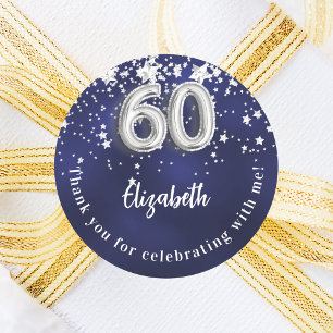 Sticker Rond 60e anniversaire marine bleu argent étoiles