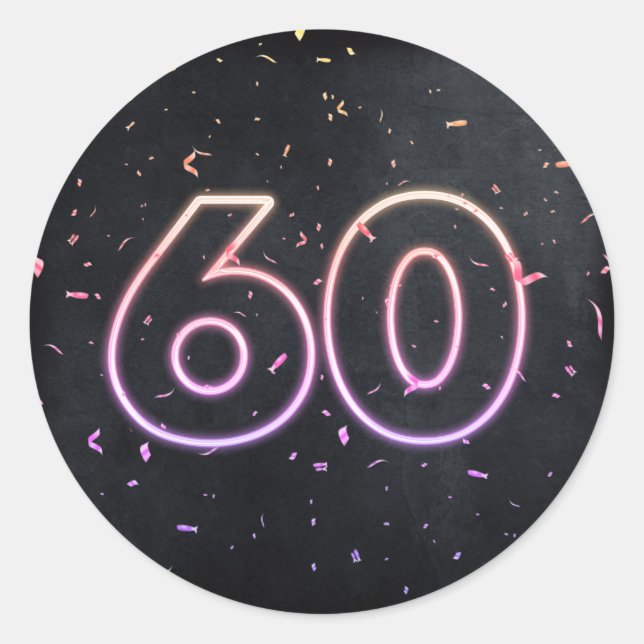 Sticker Rond 60e anniversaire néon Connexion Noir (Devant)