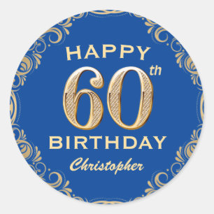 Sticker Rond 60e anniversaire Parties scintillant bleue et or c