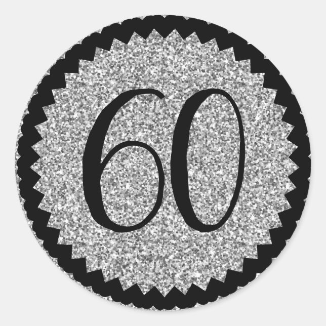 Sticker Rond 60e anniversaire Parties scintillant d'argent (Devant)
