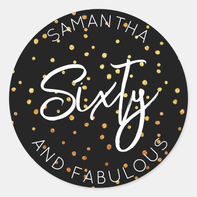 Sticker Rond 60e anniversaire Parties scintillant d'or Soixante (Devant)