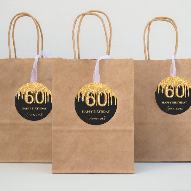 Sticker Rond 60e anniversaire parties scintillant en or noir ba (Créateur téléchargé)