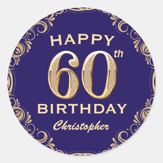 Sticker Rond 60e anniversaire Parties scintillant marine bleu e (Devant)