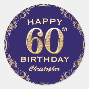Sticker Rond 60e anniversaire Parties scintillant marine bleu e