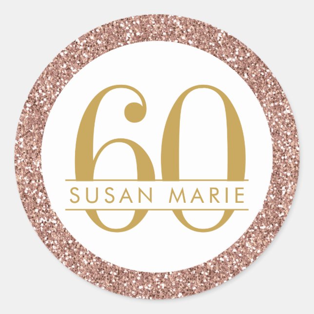 Sticker Rond 60e anniversaire Rose Gold Personnalisé Parties sc (Devant)