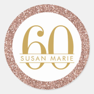 Sticker Rond 60e anniversaire Rose Gold Personnalisé Parties sc