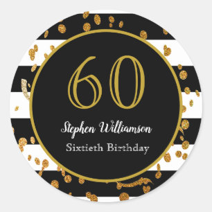 Sticker Rond 60e fête d'anniversaire  Black White and Gold Part