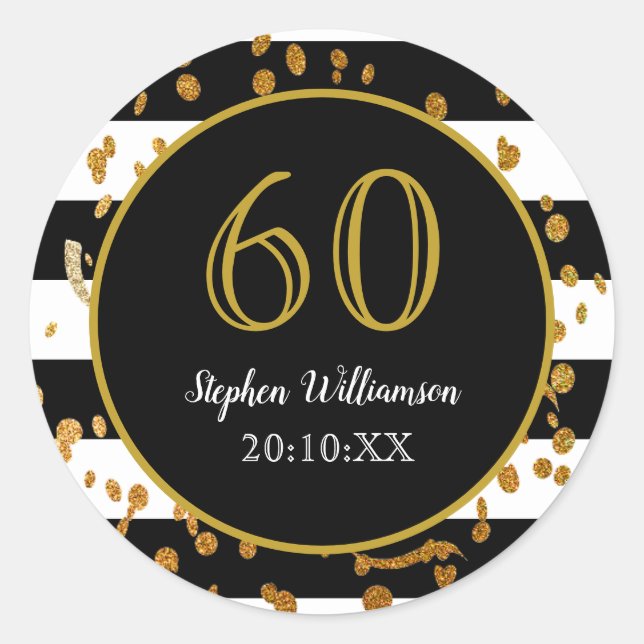 Sticker Rond 60e fête d'anniversaire| Black White and Gold Part (Devant)